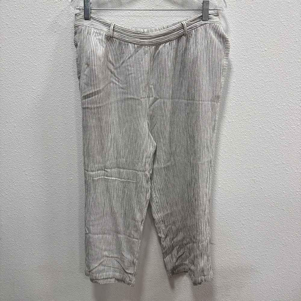 Fat Face‎ Striped Linen Blend Cropped Pants Elastic Waist Boho Size 12